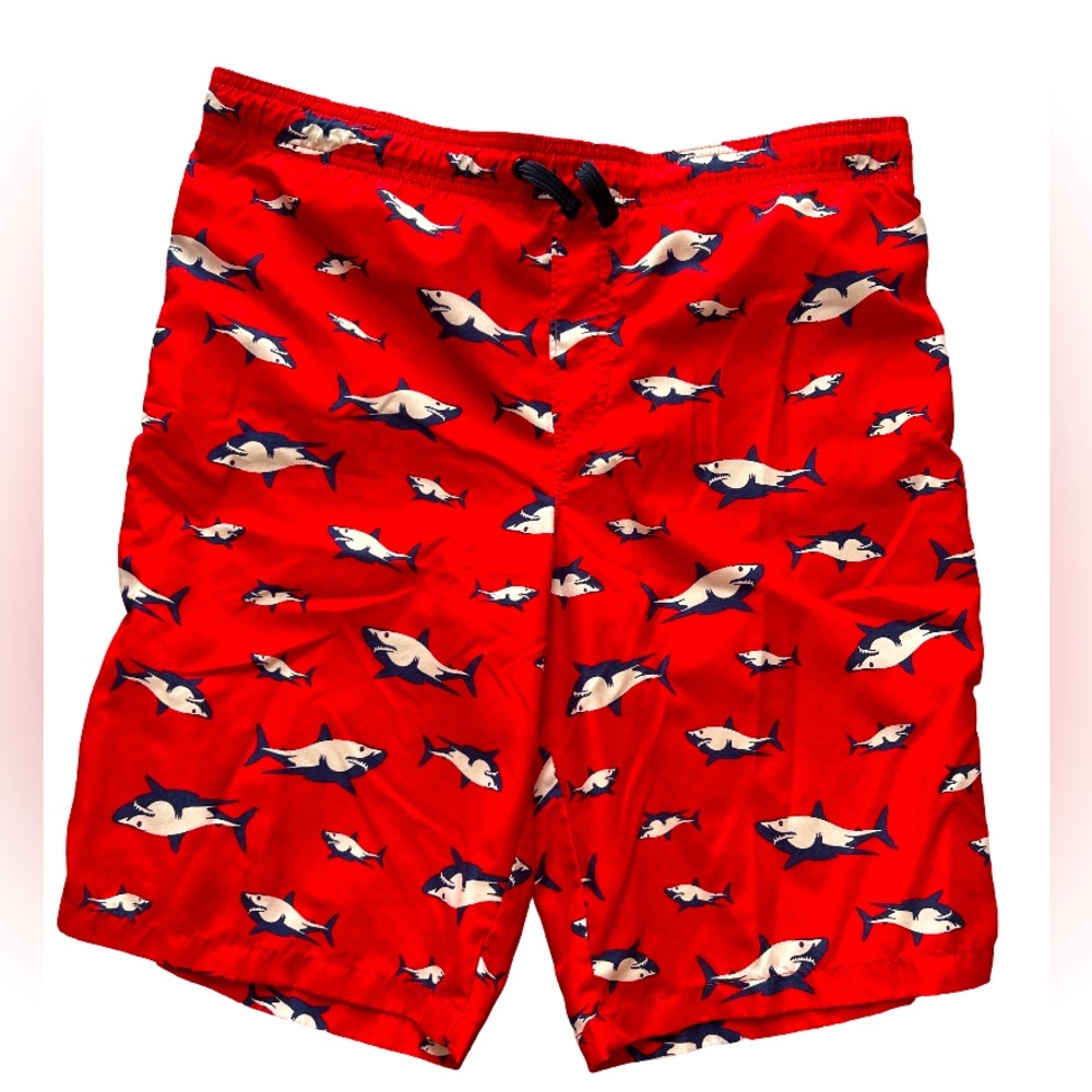 Wonder Nation Red and White Swim Trunks with Killer Whale Pattern